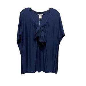 Gold Hawk Silk Lace Tie Long Sleeve Blouse Military Blue Size Medium New